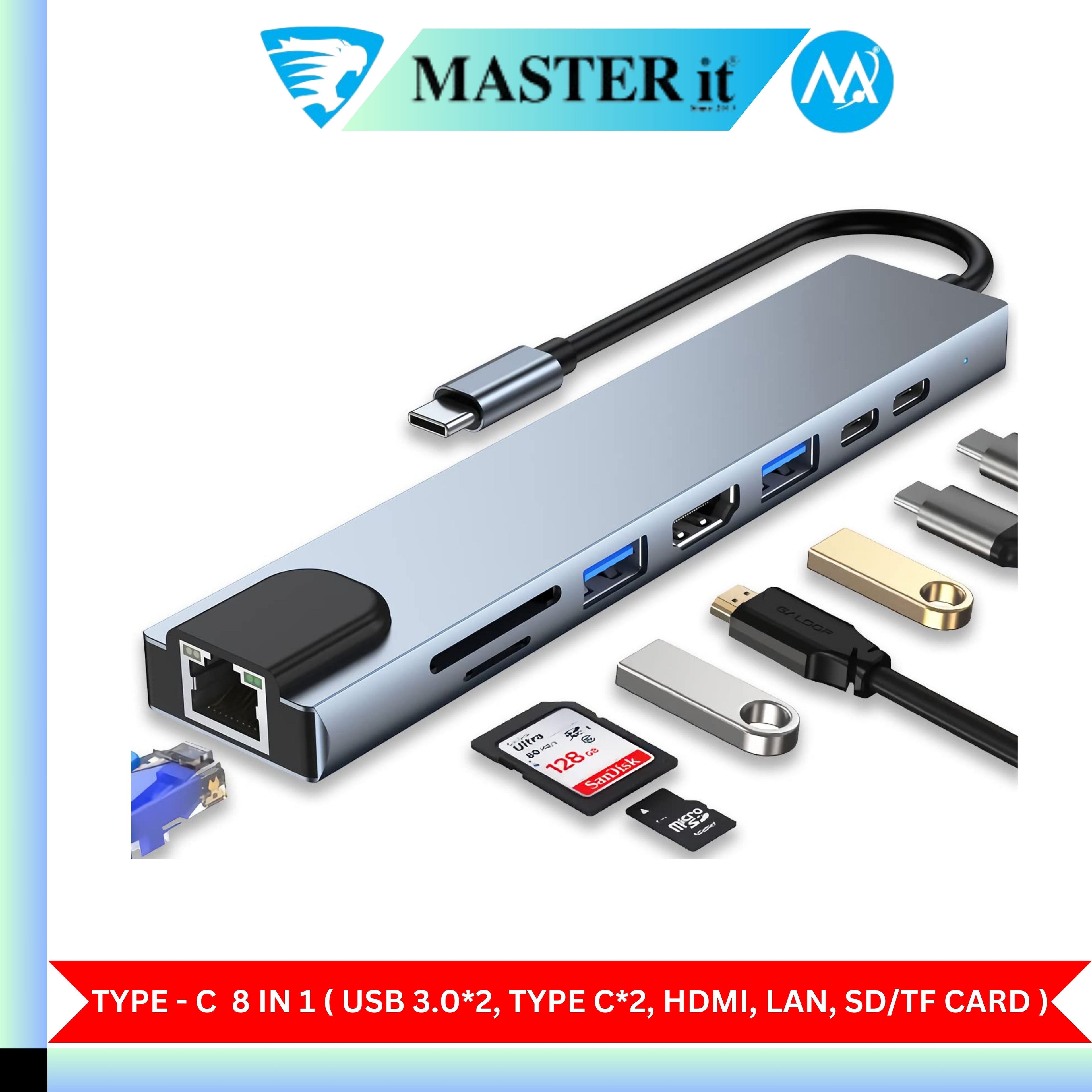2-in-1 SPEED-X 8-in-1 Type-C Multiport Hub 4-in-1 | USB 3.0 x4, 4K HDMI, 5-in1 VGA, LAN, Audio, SD Card, Type-C PD | Aluminum Adapter for Laptop 6-in-1, MacBook Air/Pro M1 M2, iPad, Tablet, Mobile7-in-1 | Netflix & YouTube Supported