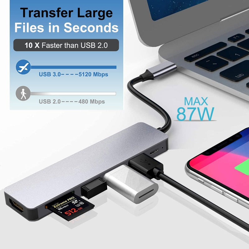 2-in-1 SPEED-X 8-in-1 Type-C Multiport Hub 4-in-1 | USB 3.0 x4, 4K HDMI, 5-in1 VGA, LAN, Audio, SD Card, Type-C PD | Aluminum Adapter for Laptop 6-in-1, MacBook Air/Pro M1 M2, iPad, Tablet, Mobile7-in-1 | Netflix & YouTube Supported