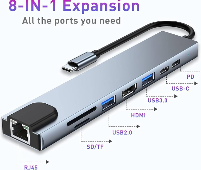 2-in-1 SPEED-X 8-in-1 Type-C Multiport Hub 4-in-1 | USB 3.0 x4, 4K HDMI, 5-in1 VGA, LAN, Audio, SD Card, Type-C PD | Aluminum Adapter for Laptop 6-in-1, MacBook Air/Pro M1 M2, iPad, Tablet, Mobile7-in-1 | Netflix & YouTube Supported
